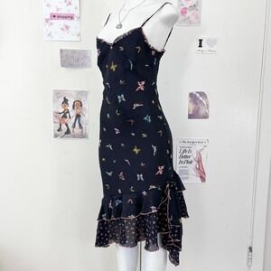 Butterfly Print Ruffle Asymmetrical Dress